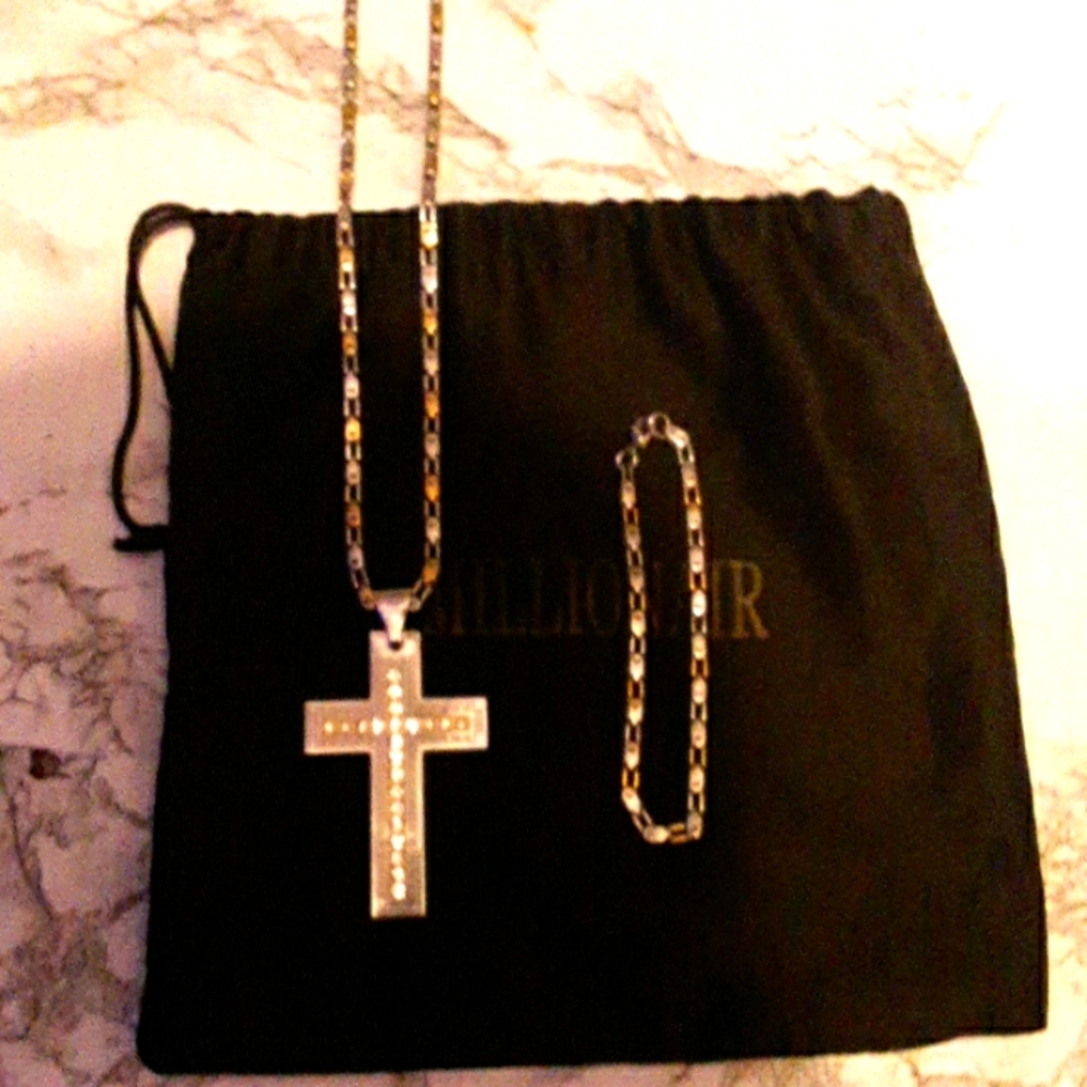 A diamond gold and sterling silver chain n bracelet set